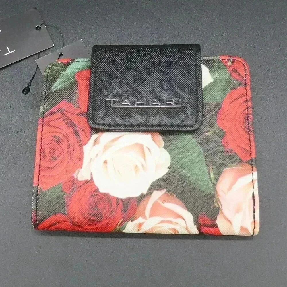 Tahari Mini Essentials Wallet Black Floral NWT